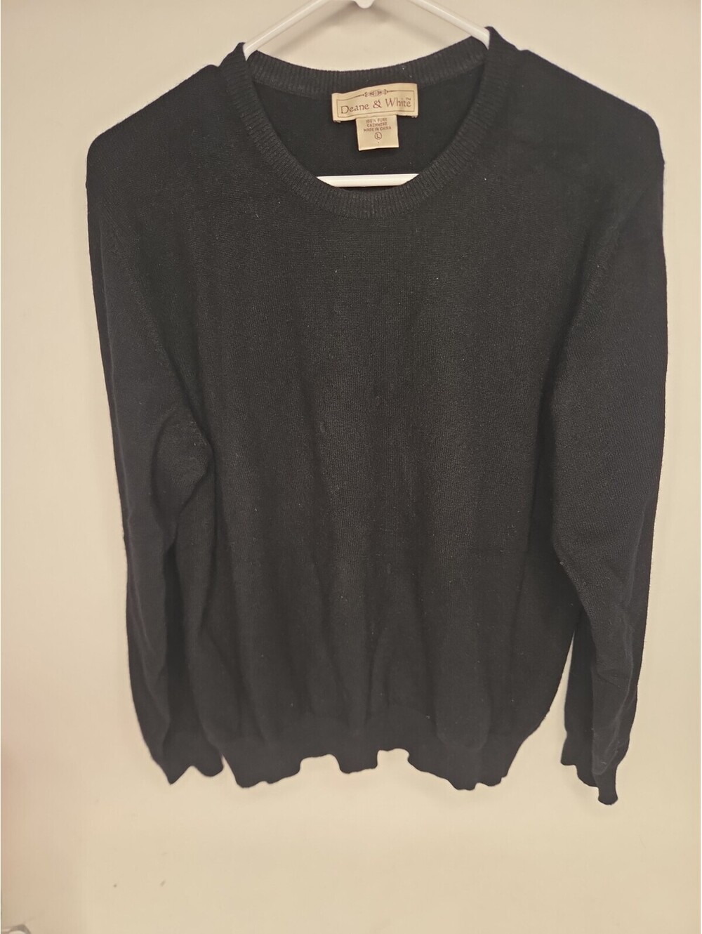 Vintage Deane & White 100% Cashmere Sweater Black Crewneck Pullover Size L